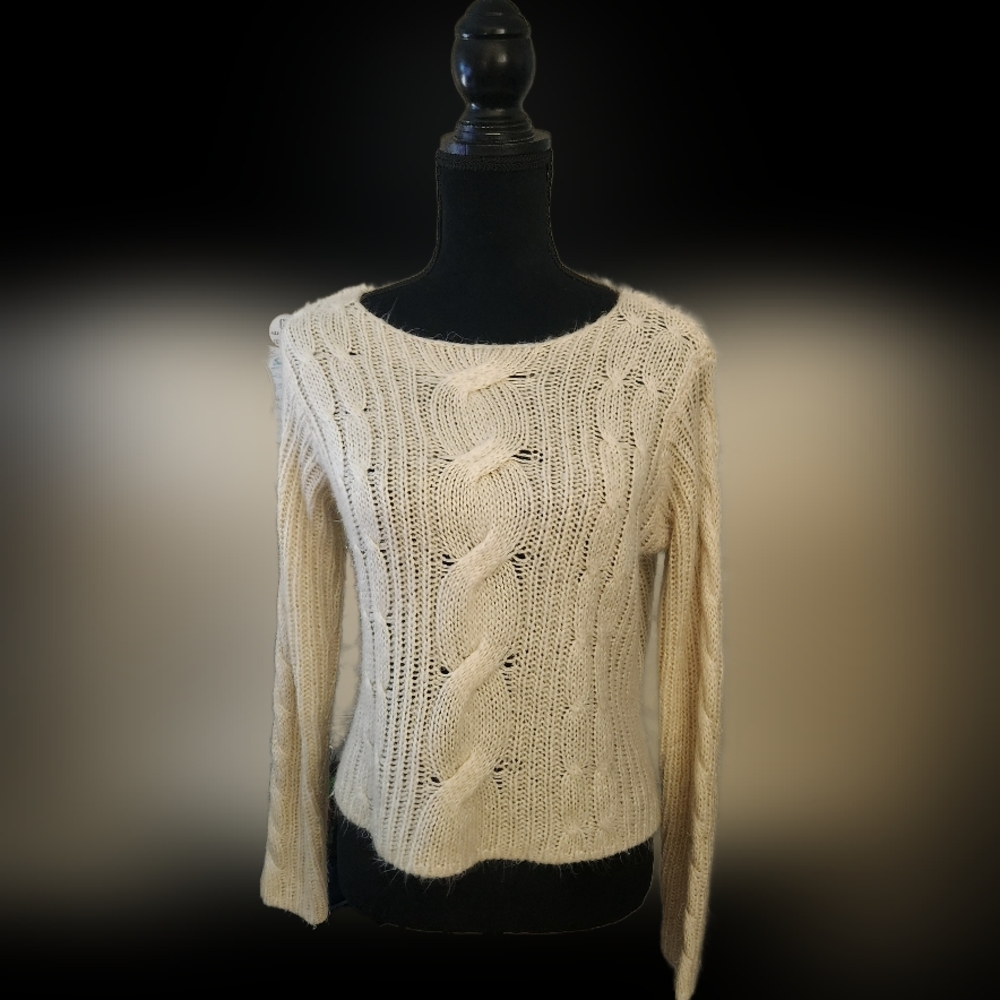 #C120 Women"s Forever 21 Long Sleeve Beige Cable Knit Pullover Sweater